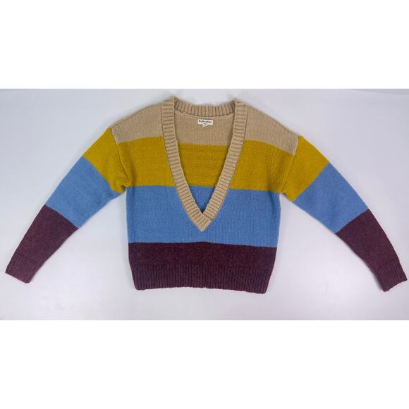 For Love & Lemons Color Block Deep V Knit Sweater Size M - Picture 3 of 9